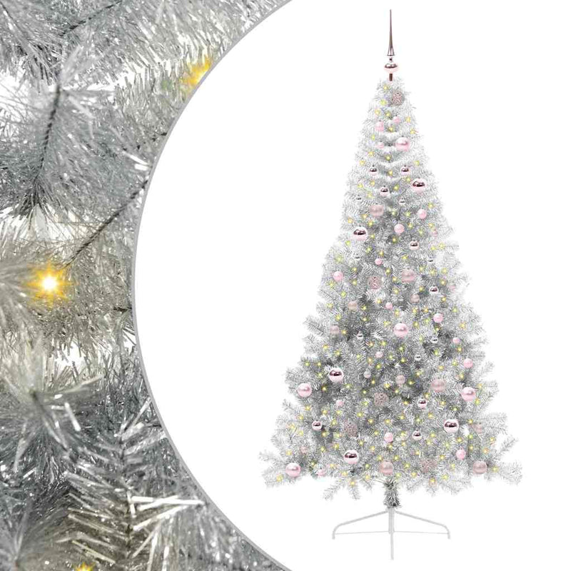 Afbeelding laden in galerijviewer, Vidaxl kunstmatig voorverlicht kerstboom met 300 led zilver 210 cm pet

