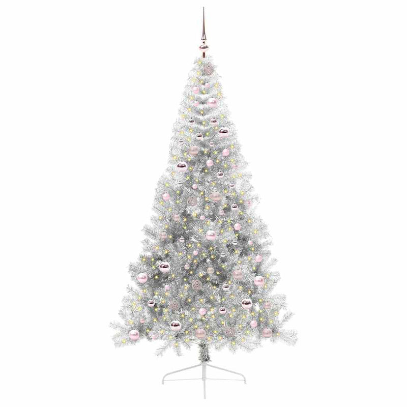Afbeelding laden in galerijviewer, Vidaxl kunstmatig voorverlicht kerstboom met 300 led zilver 210 cm pet
