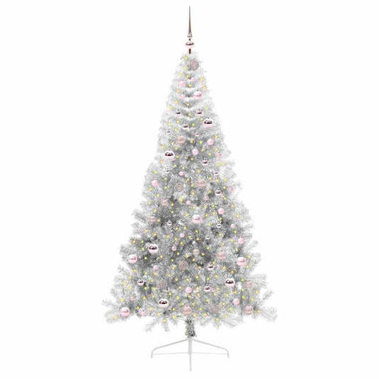 Vidaxl kunstmatig voorverlicht kerstboom met 300 led zilver 210 cm pet