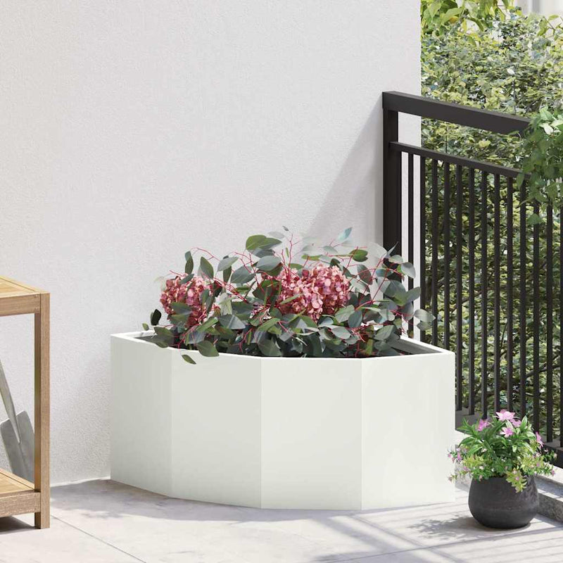 Afbeelding laden in galerijviewer, Vidaxl hoek plantbak wit 60 x 60 x 35 cm staal

