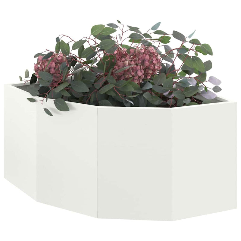 Afbeelding laden in galerijviewer, Vidaxl hoek plantbak wit 60 x 60 x 35 cm staal
