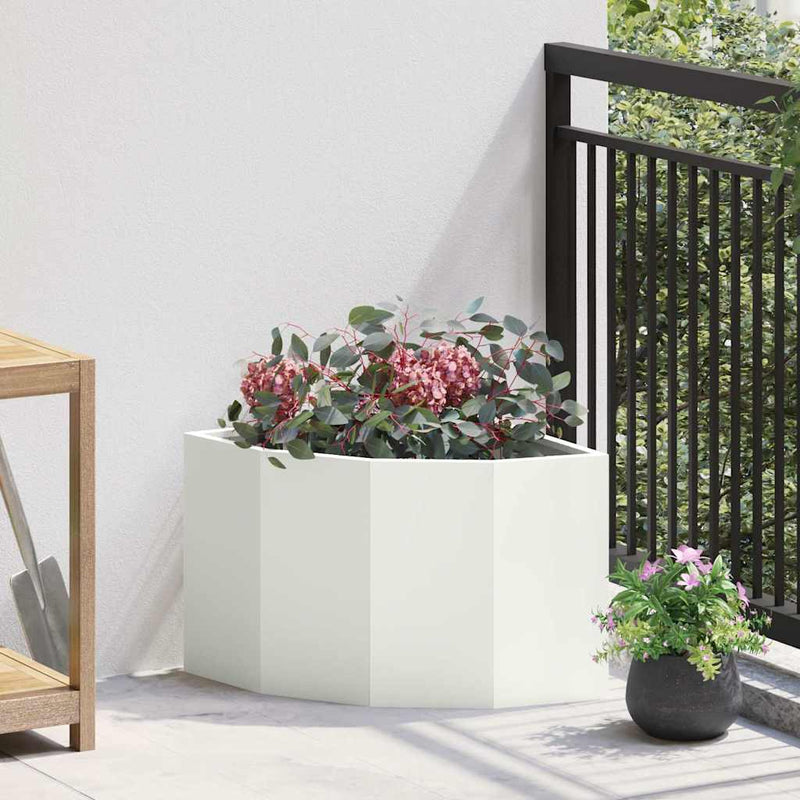 Afbeelding laden in galerijviewer, Vidaxl hoek plantbak wit 45 x 45 x 35 cm staal
