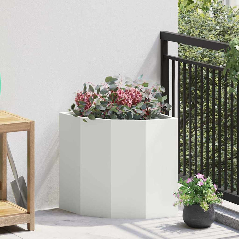 Afbeelding laden in galerijviewer, Vidaxl hoek plantbak wit 45 x 45 x 50 cm staal
