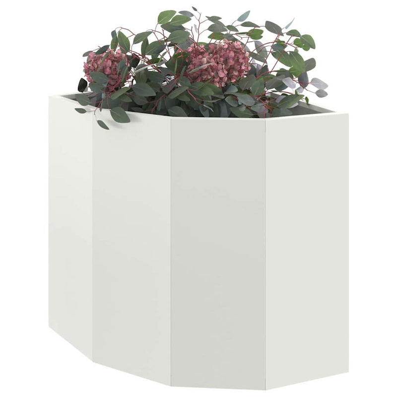 Afbeelding laden in galerijviewer, Vidaxl hoek plantbak wit 45 x 45 x 50 cm staal
