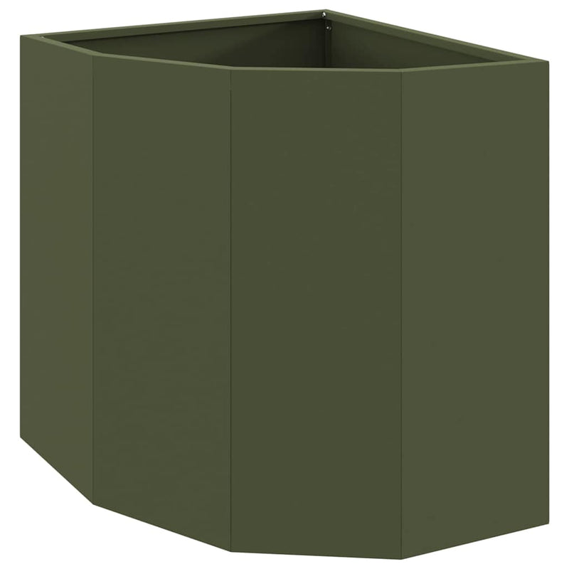 Afbeelding laden in galerijviewer, Vidaxl hoek plantbak olijfgroen 45 x 45 x 50 cm staal
