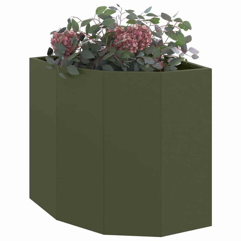Afbeelding laden in galerijviewer, Vidaxl hoek plantbak olijfgroen 45 x 45 x 50 cm staal

