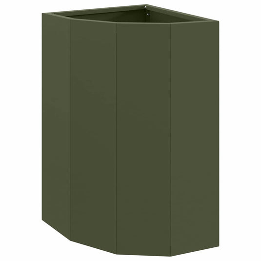 Vidaxl hoek plantbak olijfgroen 30 x 30 x 50 cm staal