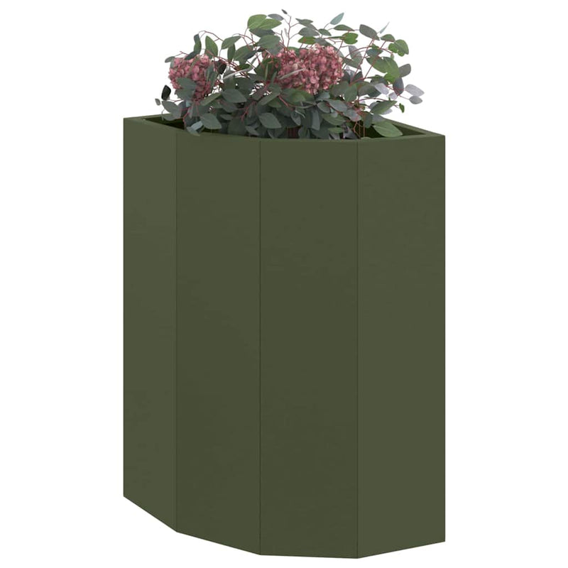 Afbeelding laden in galerijviewer, Vidaxl hoek plantbak olijfgroen 30 x 30 x 50 cm staal
