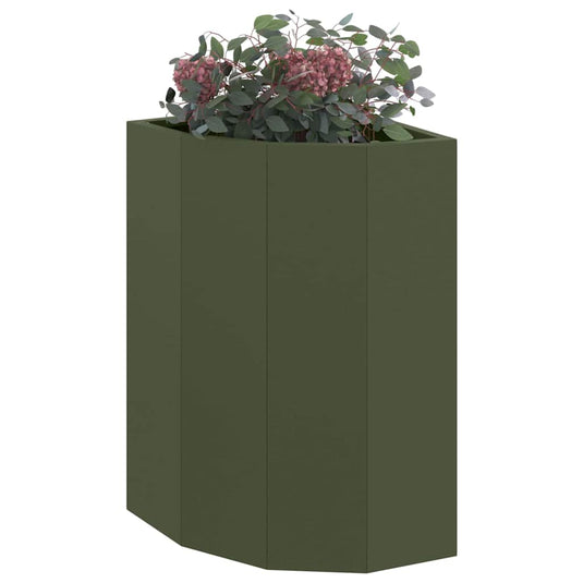 Vidaxl hoek plantbak olijfgroen 30 x 30 x 50 cm staal