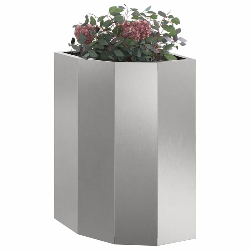 Afbeelding laden in galerijviewer, Vidaxl hoek plantbak zilver 30 x 30 x 50 cm roestvrij staal
