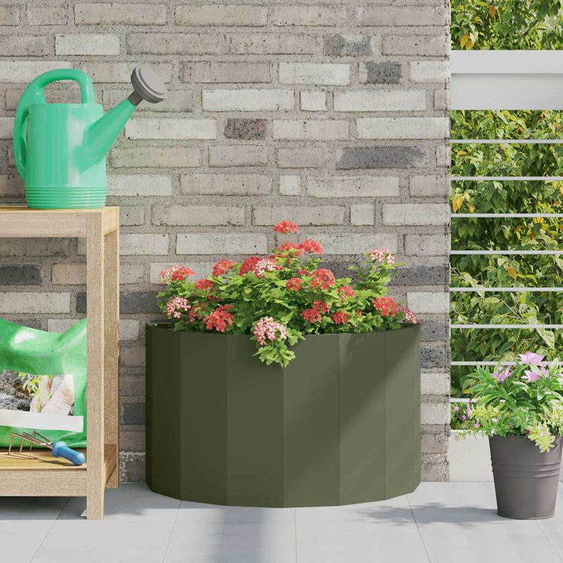 Afbeelding laden in galerijviewer, Vidaxl plantenbak olijf groen 60 x 30 x 35 cm staal
