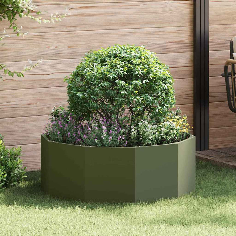 Afbeelding laden in galerijviewer, Vidaxl plantenbak olijf groen 90 x 90 x 35 cm staal
