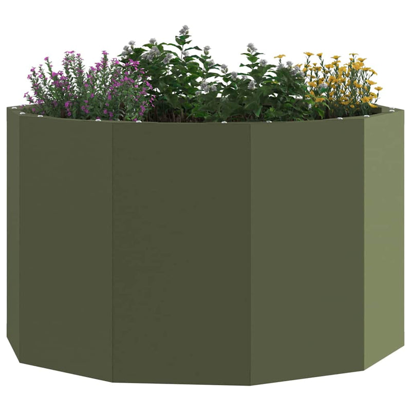 Afbeelding laden in galerijviewer, Vidaxl plantenbak olijf groen 60 x 60 x 35 cm staal
