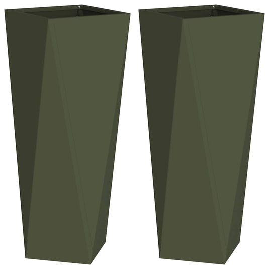 Vidaxl plantenbak 2 pcs olijf groen 30 x 30 x 75 cm staal