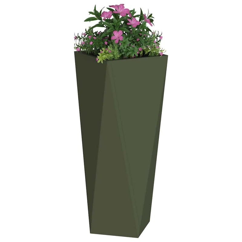 Afbeelding laden in galerijviewer, Vidaxl plantenbak 2 pcs olijf groen 30 x 30 x 75 cm staal
