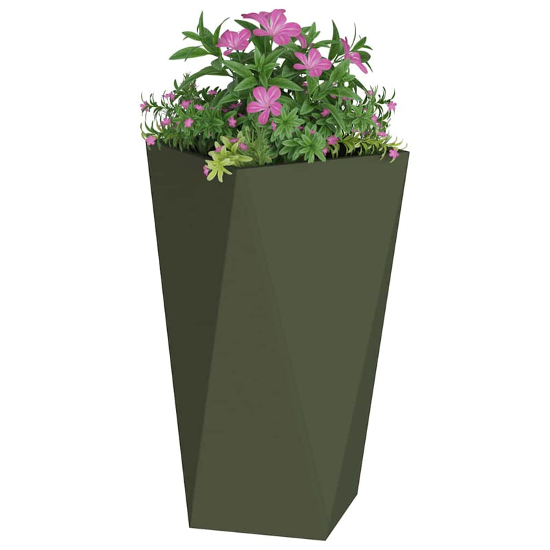 Afbeelding laden in galerijviewer, Vidaxl plantenbak olijf groen 40 x 40 x 75 cm staal

