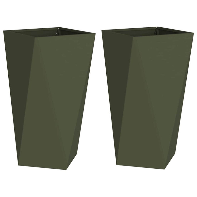 Afbeelding laden in galerijviewer, Vidaxl plantenbak 2 pcs olijf groen 40 x 40 x 75 cm staal
