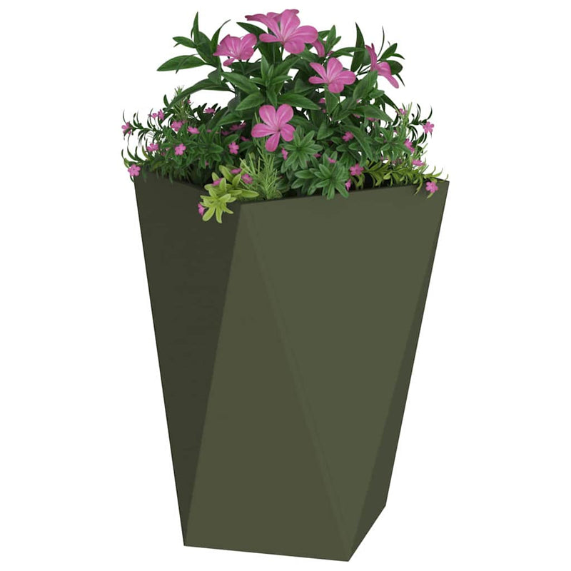 Afbeelding laden in galerijviewer, Vidaxl plantenbak olijf groen 50 x 50 x 75 cm staal

