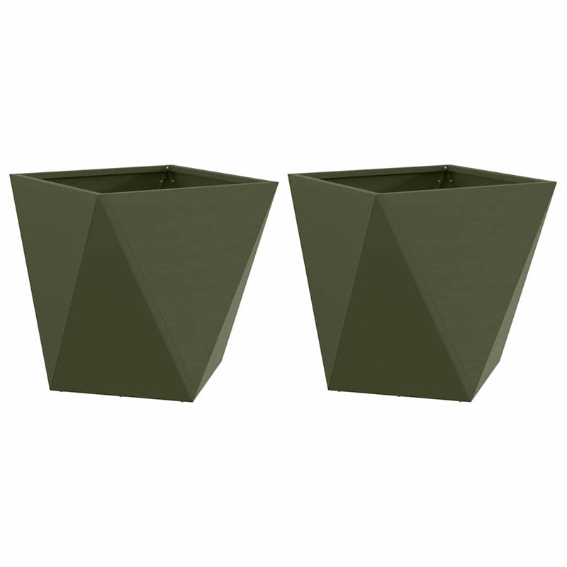 Afbeelding laden in galerijviewer, Vidaxl plantenbak 2 pcs olijf groen 40 x 40 x 40 cm staal
