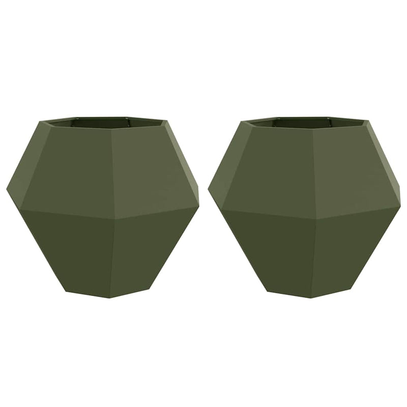 Afbeelding laden in galerijviewer, Vidaxl plantenbak 2 pcs olijf groen 100 x 100 x 80 cm staal
