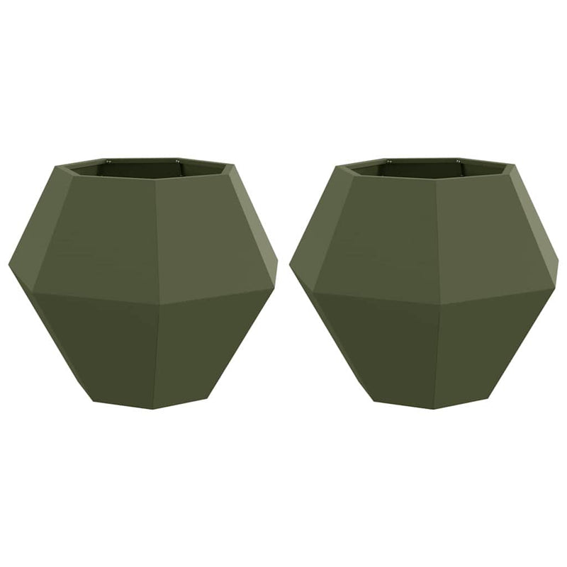 Afbeelding laden in galerijviewer, Vidaxl plantenbak 2 pcs olijf groen 75 x 75 x 60 cm staal
