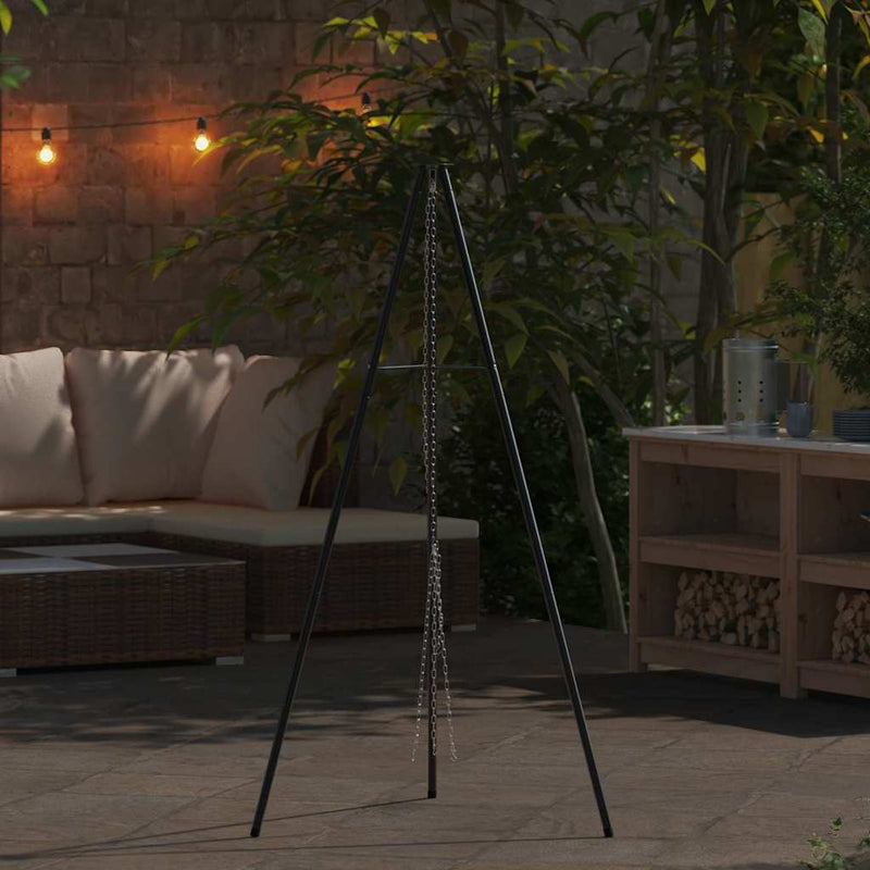Afbeelding laden in galerijviewer, Vidaxl kampvuur tripod zwart 92 x 92 x 151,5 cm staal
