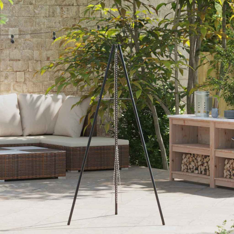 Afbeelding laden in galerijviewer, Vidaxl kampvuur tripod zwart 92 x 92 x 151,5 cm staal
