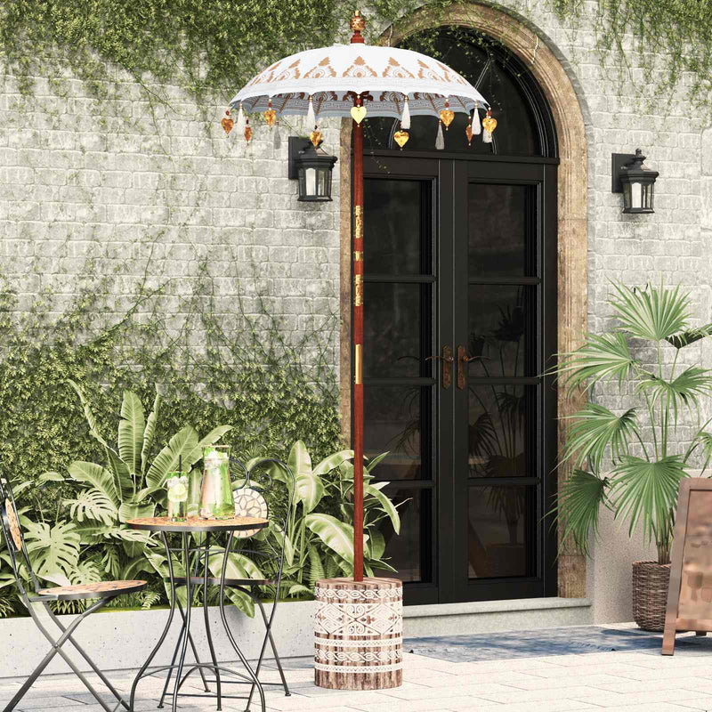 Afbeelding laden in galerijviewer, Vidaxl balinese parasol met basis crème 95 x 95 x 260 cm
