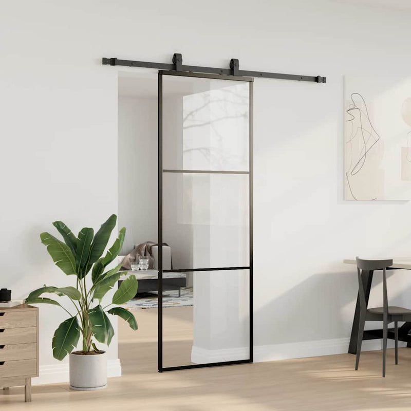Afbeelding laden in galerijviewer, Vidaxl schuifdeur met beslagset 76x205 cm esg glas zwart
