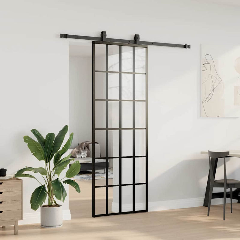 Afbeelding laden in galerijviewer, Vidaxl schuifdeur met beslagset 76x205 cm esg glas zwart
