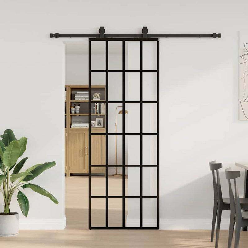 Afbeelding laden in galerijviewer, Vidaxl schuifdeur met beslagset 76x205 cm esg glas zwart

