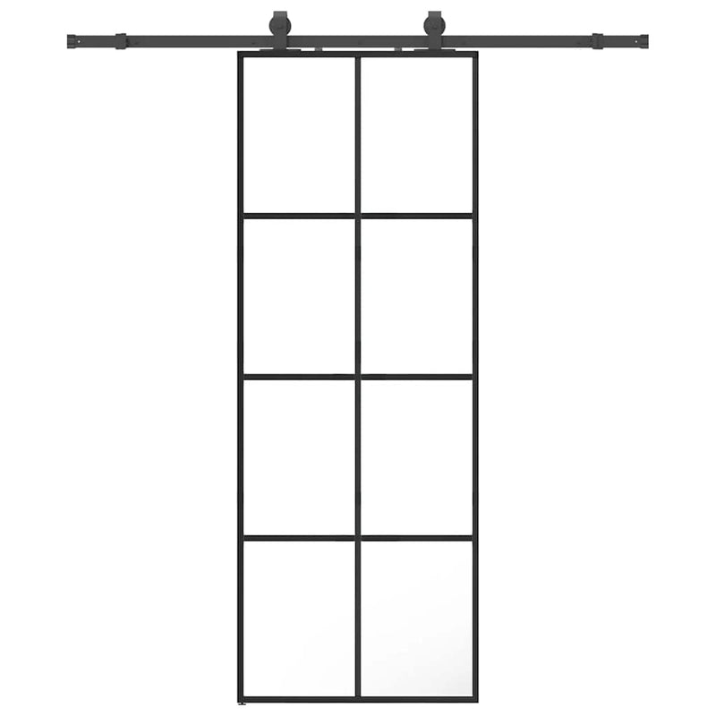 Afbeelding laden in galerijviewer, Vidaxl schuifdeur met beslagset 76x205 cm esg glas zwart
