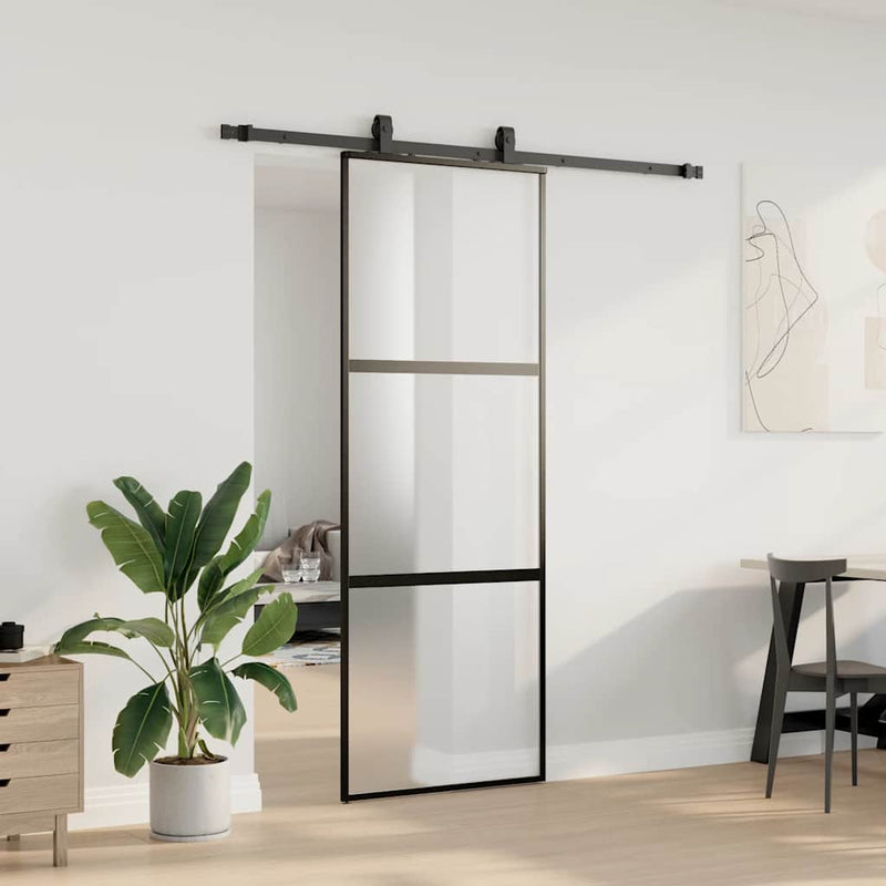 Afbeelding laden in galerijviewer, Vidaxl schuifdeur met beslagset 76x205 cm gehard glas zwart

