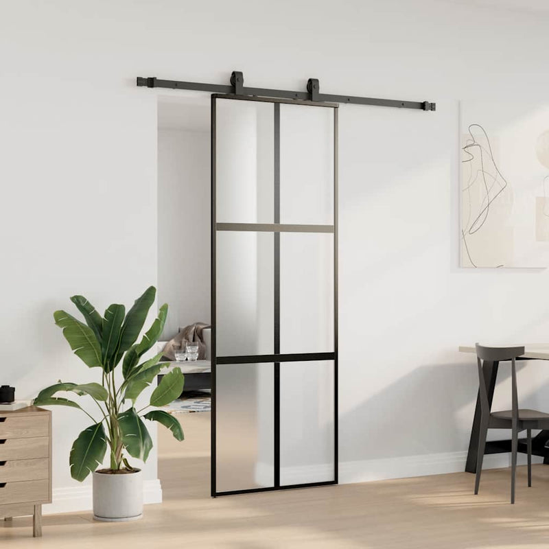 Afbeelding laden in galerijviewer, Vidaxl schuifdeur met beslagset 76x205 cm gehard glas zwart
