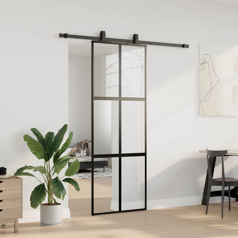 Afbeelding laden in galerijviewer, Vidaxl schuifdeur met beslagset 76x205 cm gehard glas zwart
