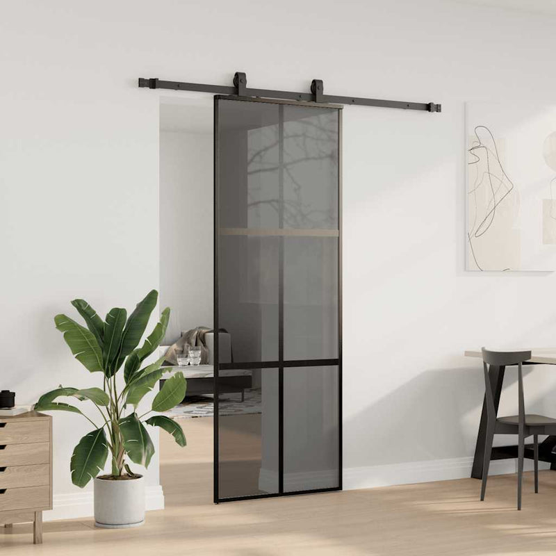 Afbeelding laden in galerijviewer, Vidaxl schuifdeur met beslagset 76x205 cm gehard glas zwart
