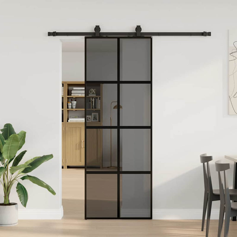 Afbeelding laden in galerijviewer, Vidaxl schuifdeur met beslagset 76x205 cm gehard glas zwart
