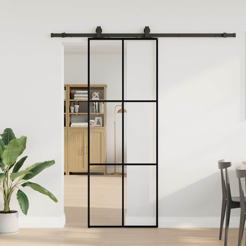 Afbeelding laden in galerijviewer, Vidaxl schuifdeur met beslagset 76x205 cm esg glas zwart
