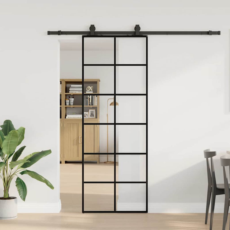 Afbeelding laden in galerijviewer, Vidaxl schuifdeur met beslagset 76x205 cm esg glas zwart
