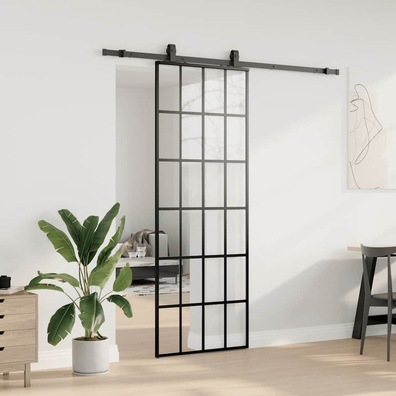 Afbeelding laden in galerijviewer, Vidaxl schuifdeur met beslagset 76x205 cm esg glas zwart
