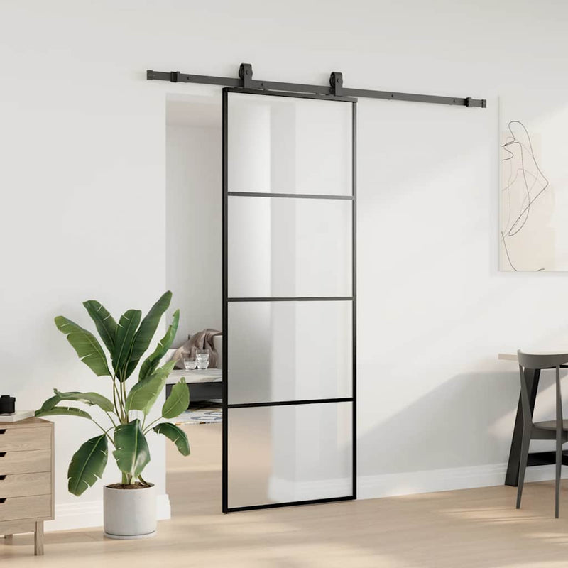 Afbeelding laden in galerijviewer, Vidaxl schuifdeur met beslagset 76x205 cm esg glas zwart
