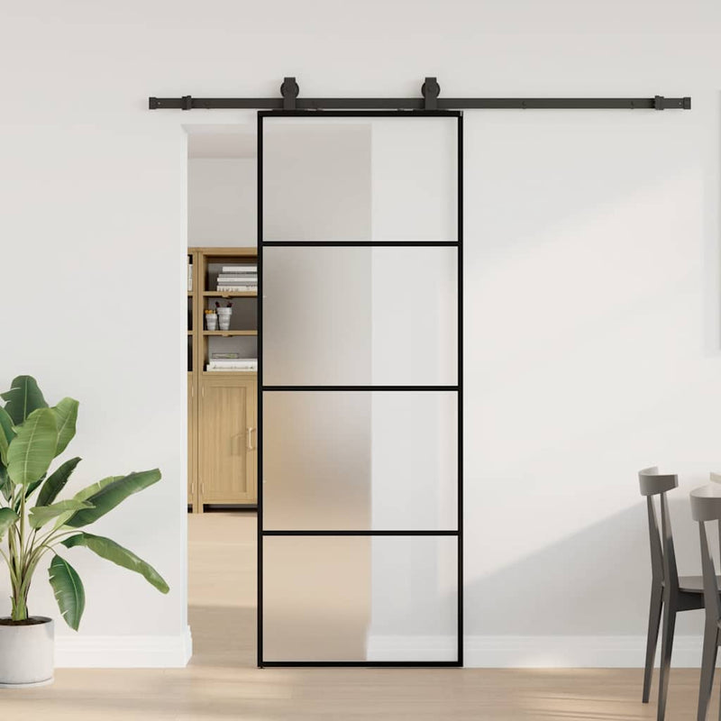 Afbeelding laden in galerijviewer, Vidaxl schuifdeur met beslagset 76x205 cm esg glas zwart
