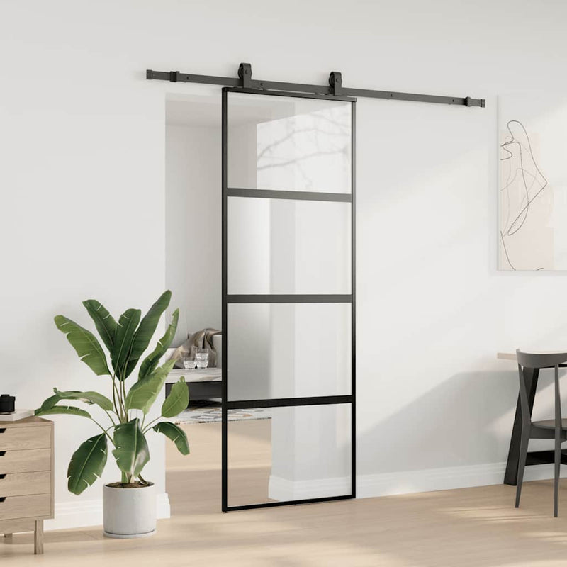 Afbeelding laden in galerijviewer, Vidaxl schuifdeur met beslagset 76x205 cm gehard glas zwart
