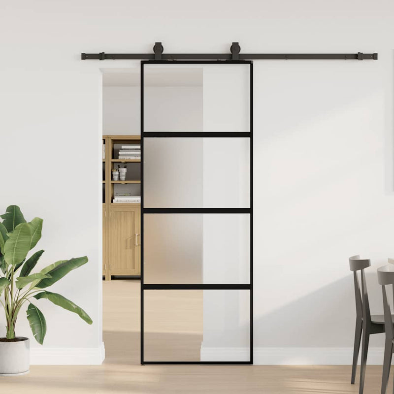 Afbeelding laden in galerijviewer, Vidaxl schuifdeur met beslagset 76x205 cm gehard glas zwart
