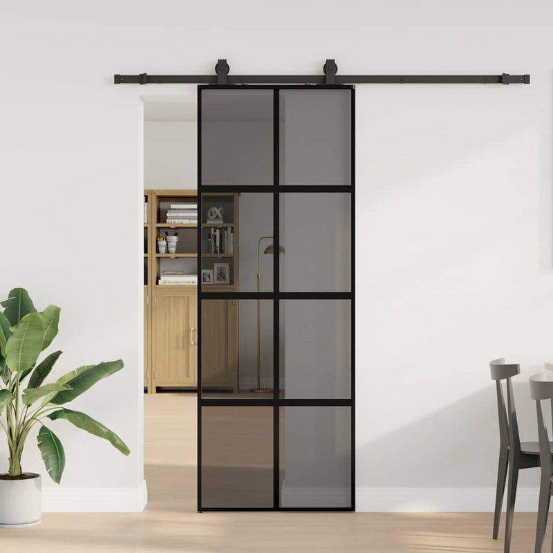 Afbeelding laden in galerijviewer, Vidaxl schuifdeur met beslagset 76x205 cm gehard glas zwart
