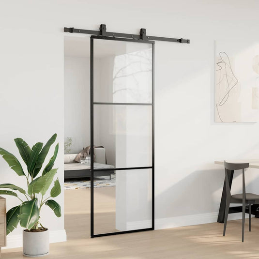 Vidaxl schuifdeur met beslagset 76x205 cm esg glas zwart
