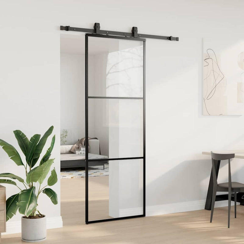 Afbeelding laden in galerijviewer, Vidaxl schuifdeur met beslagset 76x205 cm esg glas zwart
