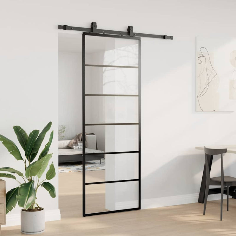 Afbeelding laden in galerijviewer, Vidaxl schuifdeur met beslagset 76x205 cm esg glas zwart
