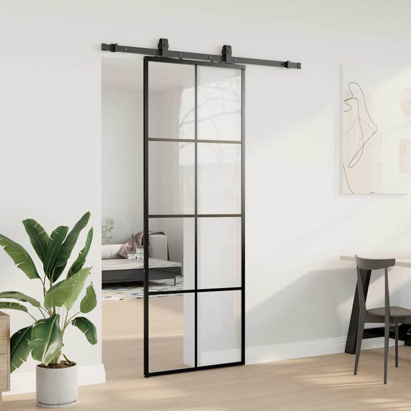 Afbeelding laden in galerijviewer, Vidaxl schuifdeur met beslagset 76x205 cm esg glas zwart
