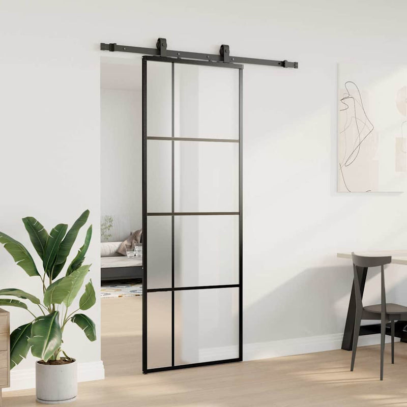Afbeelding laden in galerijviewer, Vidaxl schuifdeur met beslagset 76x205 cm esg glas zwart

